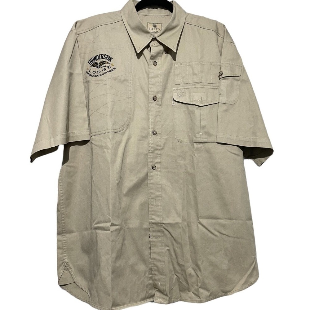 Beretta Mens Khaki Shooting Shirt Thunderstik Lodge Short Sleeve Ventilated L